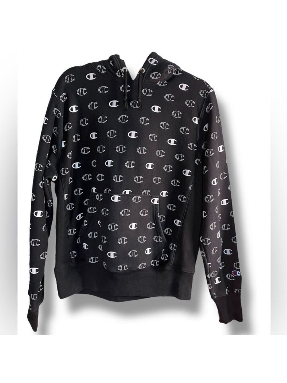 Champion Black and White Logo Hoodie Sweatshirt Women’s Size Medium